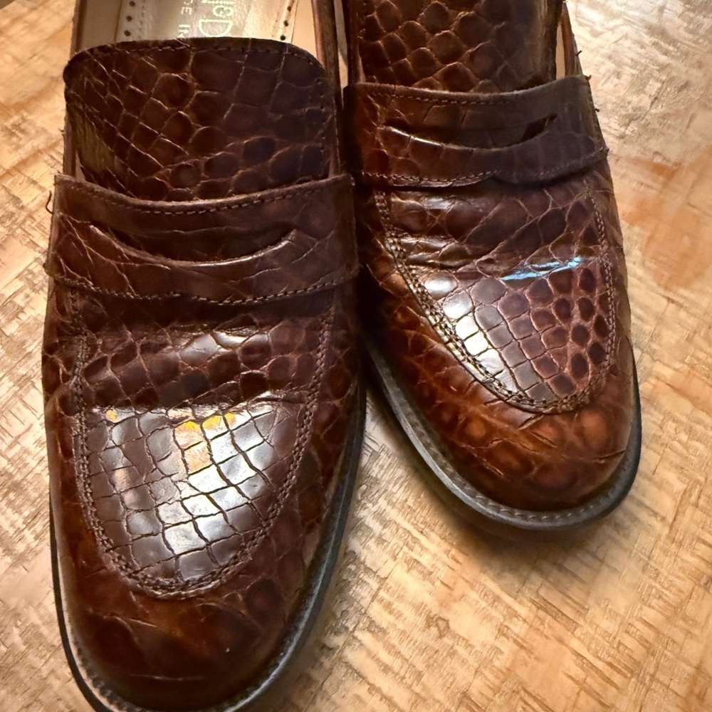 Joan & David Brown Leather Chunky Heel Penny Loafers Slip-Ons excellent shape